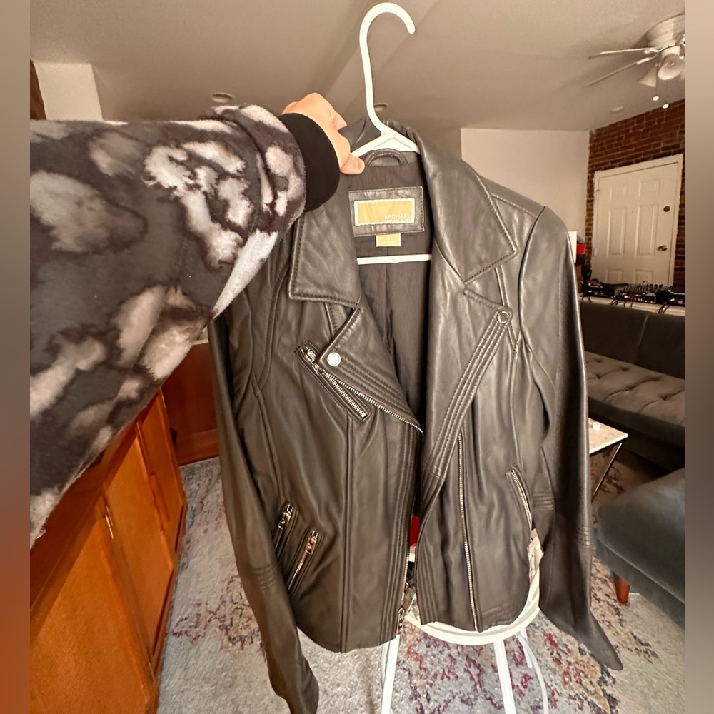 NWOT- Michael Kors - gray leather jacket